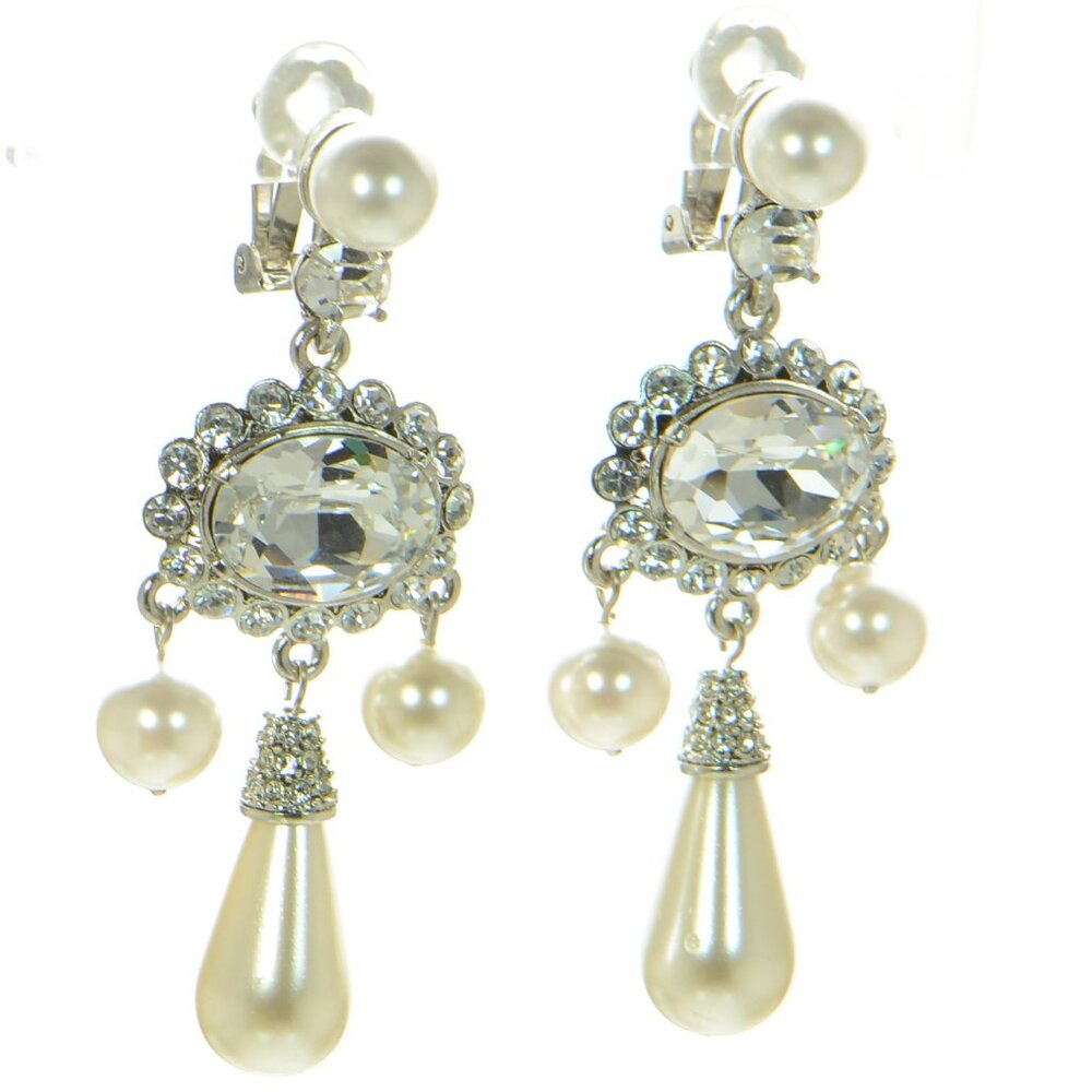 100% Authentic! Oscar de la Renta Crystal & Faux Pearl drop Earrings - Picture 4 of 9
